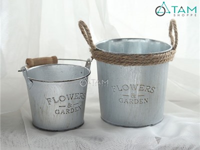 Xô thiếc Vintage Flower Garden có quai FE-XTH-02